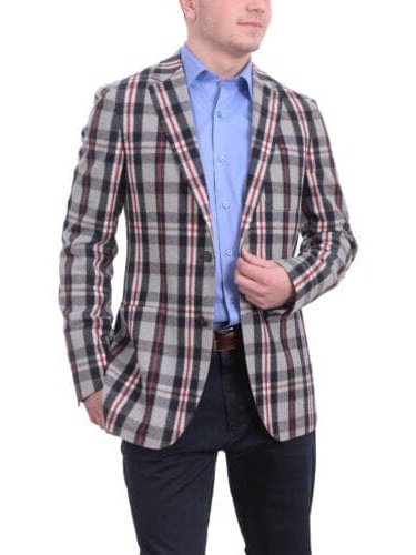 Napoli BLAZERS 38R Mens Napoli Blue Plaid Half Lined Canvassed Marzotto Wool Sportcoat Patch Pocket
