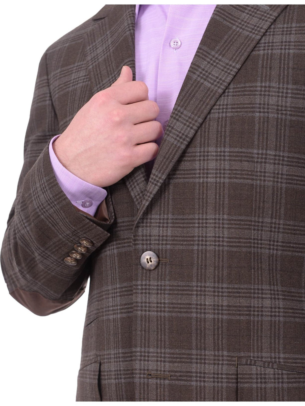 Napoli BLAZERS Mens Napoli Brown Plaid Half Canvassed Wool Blazer Sportcoat With Elbow Patches