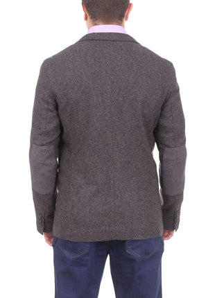 Napoli BLAZERS Mens Napoli Charcoal Textured Flannel Wool Sportcoat With Elbow Patches