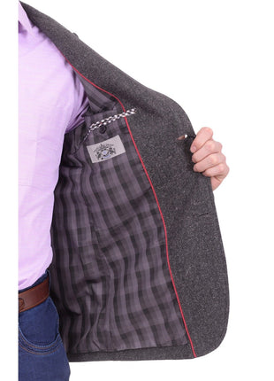 Napoli BLAZERS Mens Napoli Charcoal Textured Flannel Wool Sportcoat With Elbow Patches