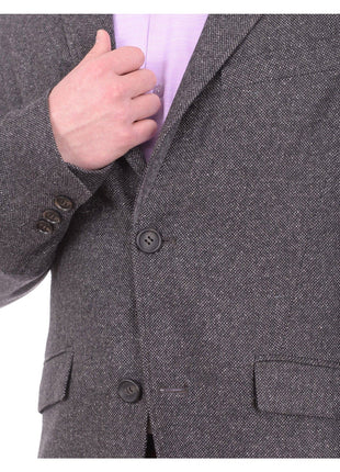 Napoli BLAZERS Mens Napoli Charcoal Textured Flannel Wool Sportcoat With Elbow Patches