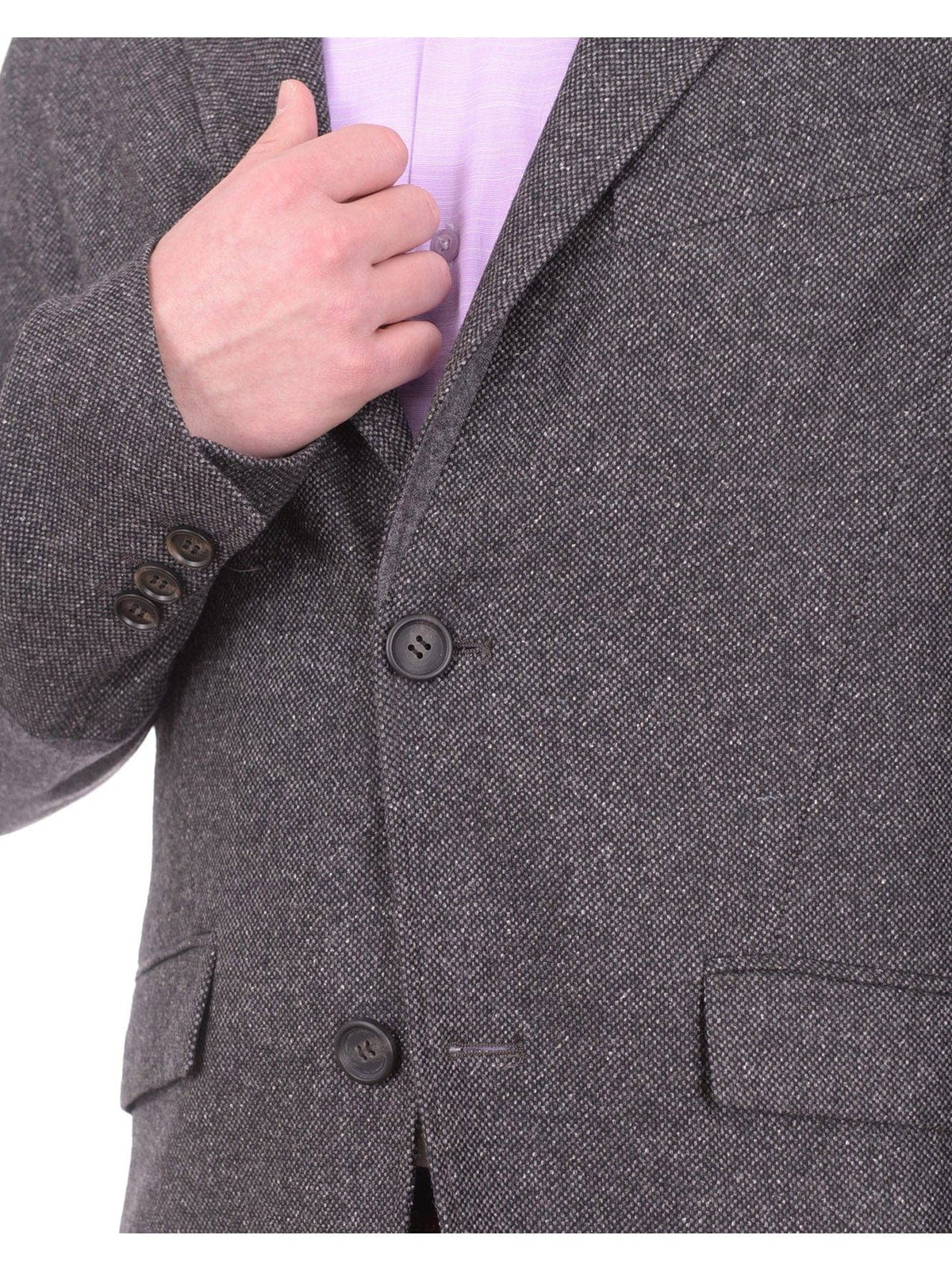 Napoli BLAZERS Mens Napoli Charcoal Textured Flannel Wool Sportcoat With Elbow Patches