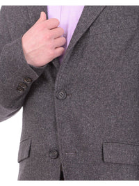 Thumbnail for Napoli BLAZERS Mens Napoli Charcoal Textured Flannel Wool Sportcoat With Elbow Patches