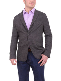 Thumbnail for Napoli BLAZERS Mens Napoli Charcoal Textured Flannel Wool Sportcoat With Elbow Patches