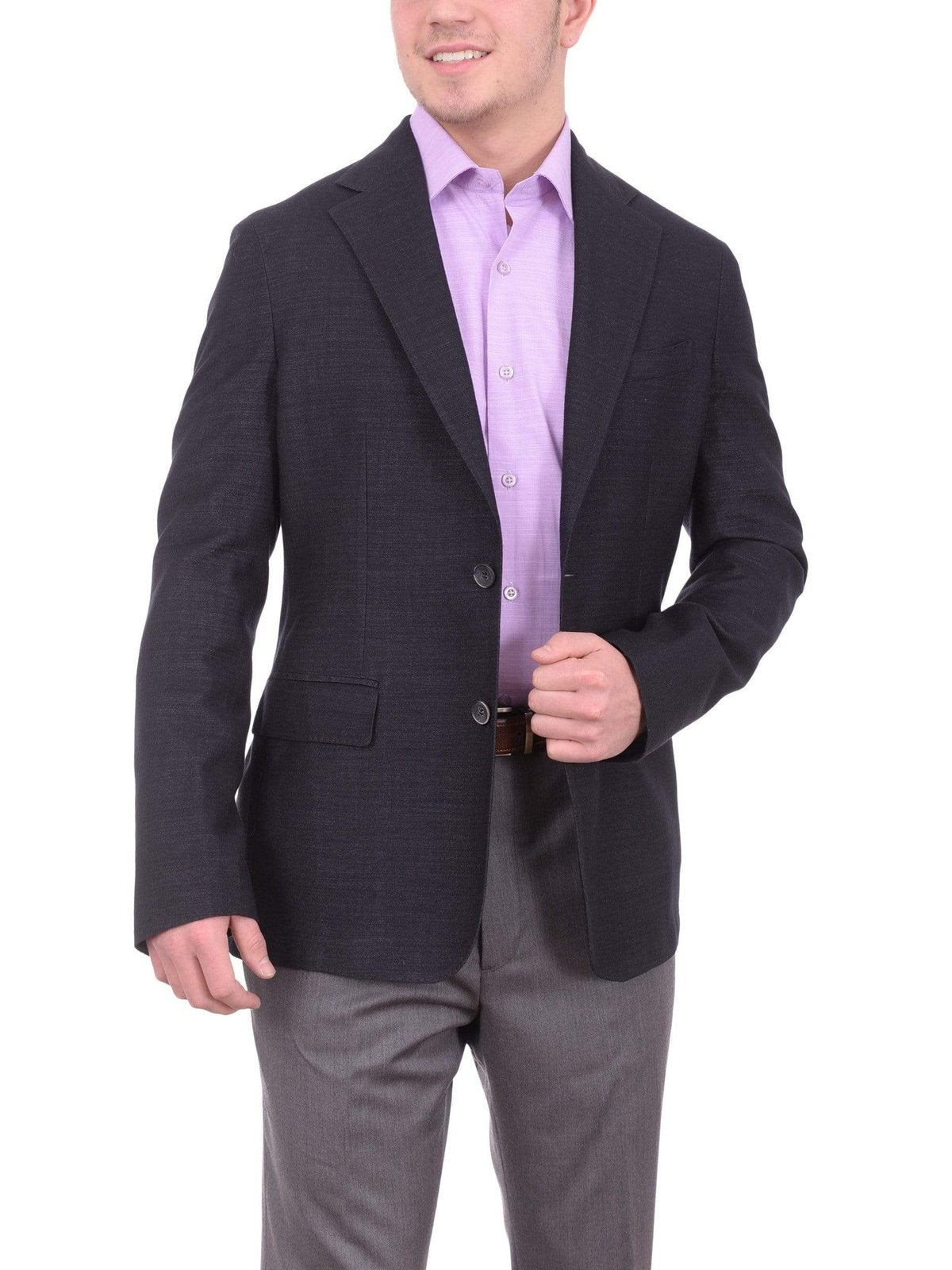 Mens Napoli Extra Slim Fit Navy Heather Unlined Wool Blazer