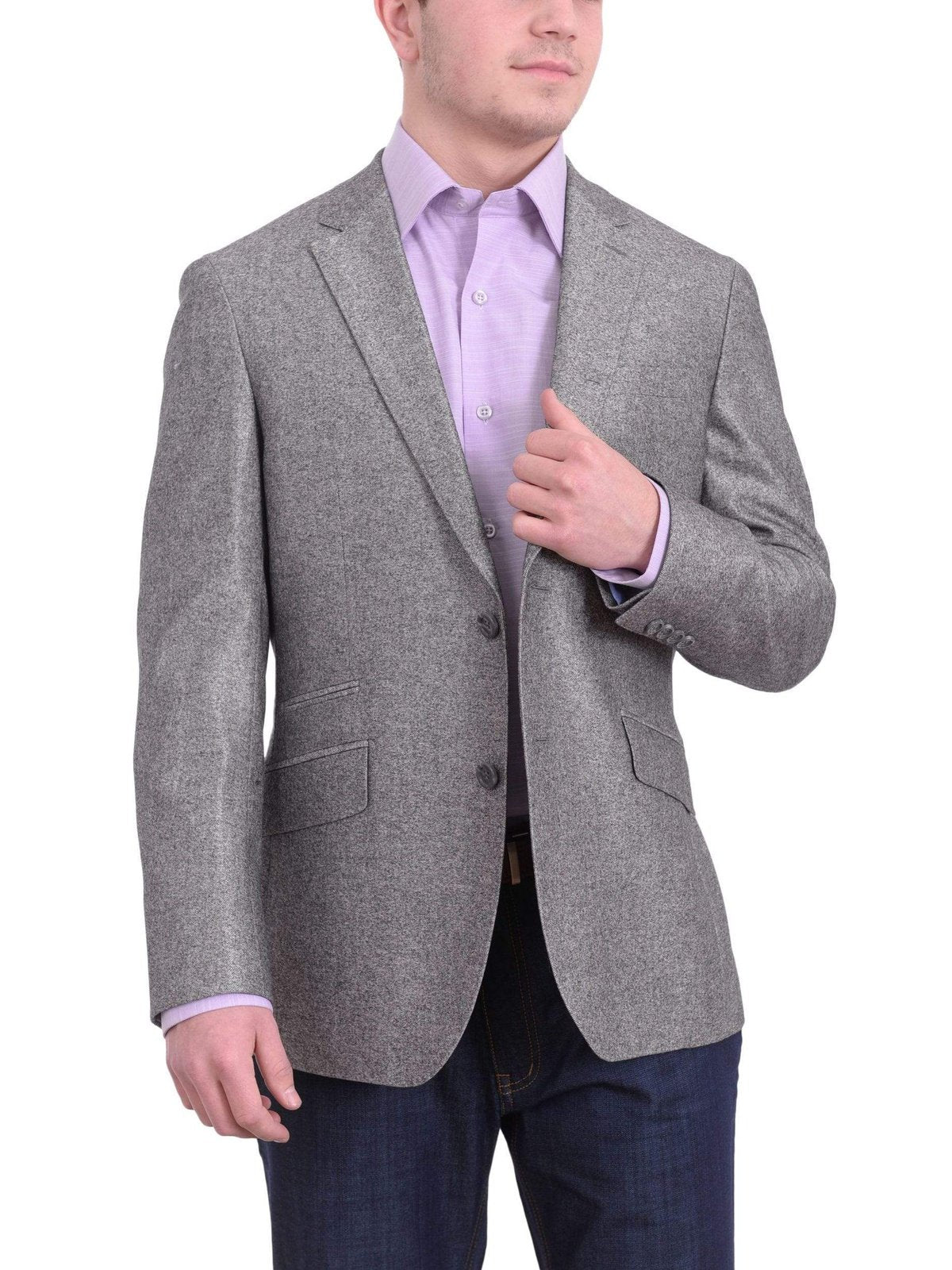 Napoli BLAZERS Mens Napoli Gray Sharkskin Half Canvassed Wool Silk Blend Blazer Sportcoat