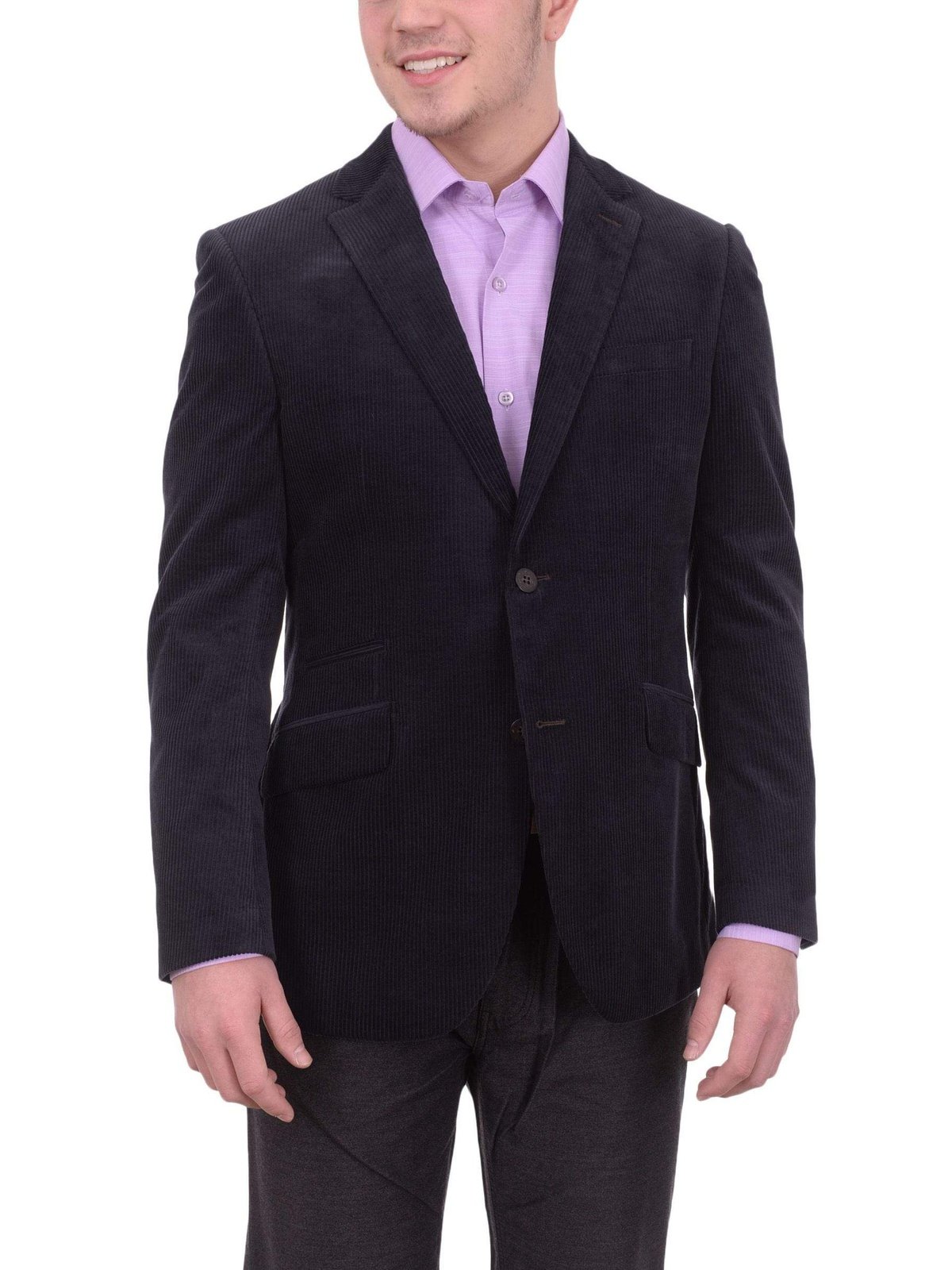 Navy Corduroy Cotton Slim Fit Sportcoat With Jetted Ticket Pocket