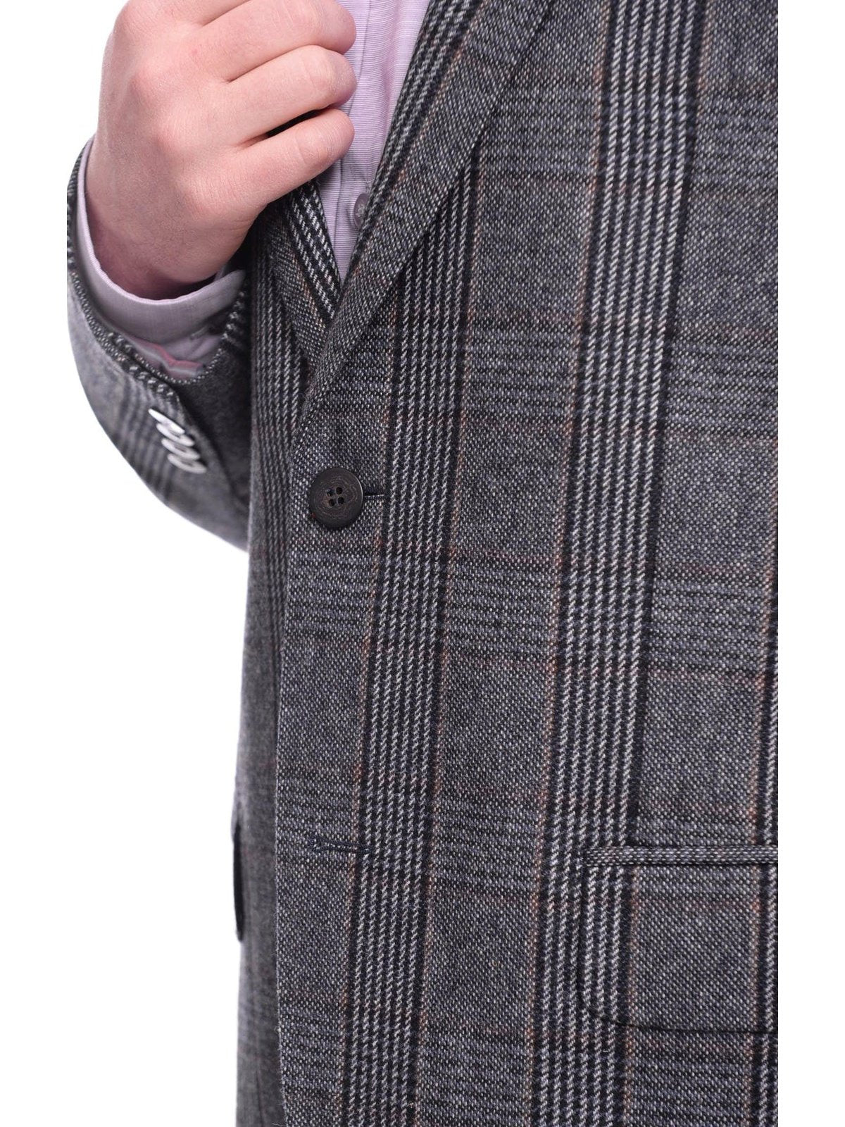 Napoli BLAZERS Napoli Classic Fit Blue Plaid Two Button Half Canvassed Wool Cahsmere Blazer