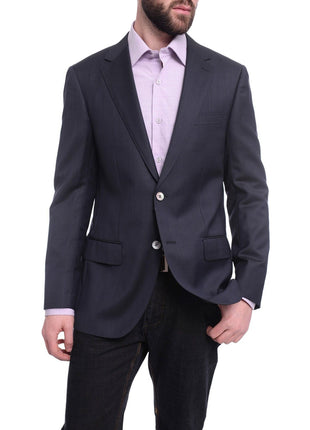 Classic Fit Navy Blue Basket Weave Half Canvassed Reda Wool Blazer