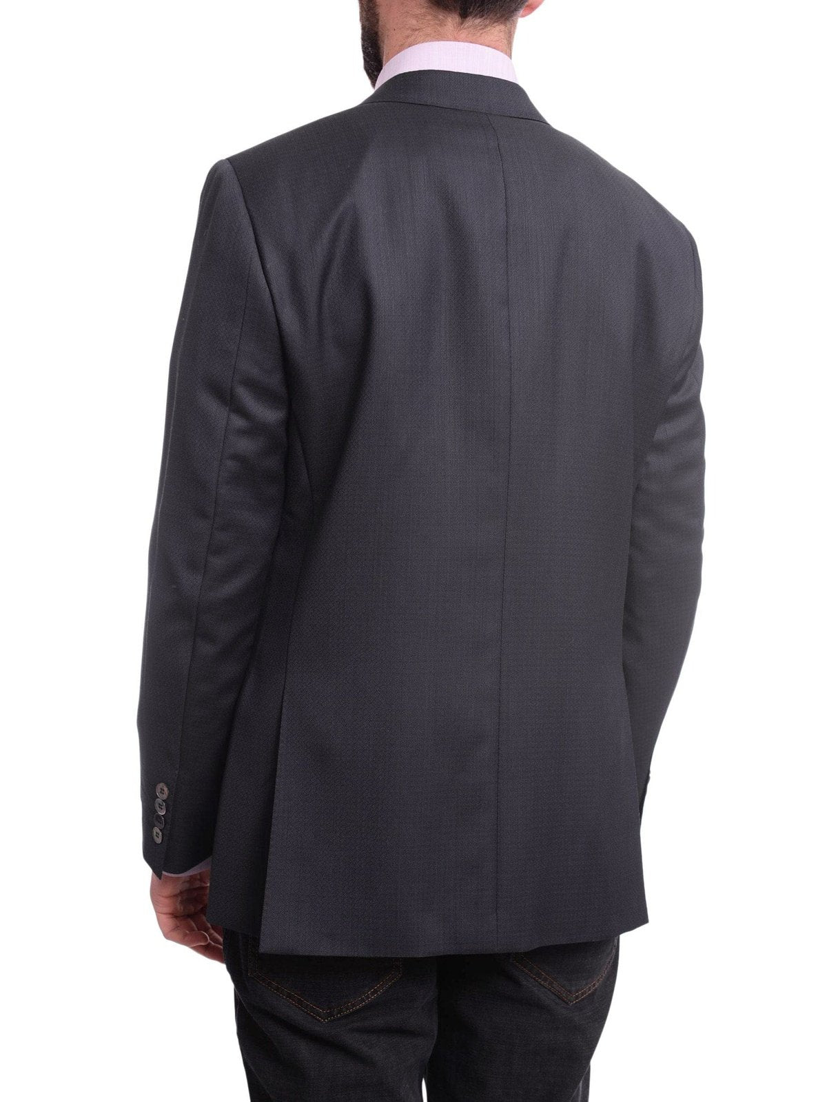 Back view of Classic Fit Navy Blue Basket Weave Half Canvassed Reda Wool Blazer