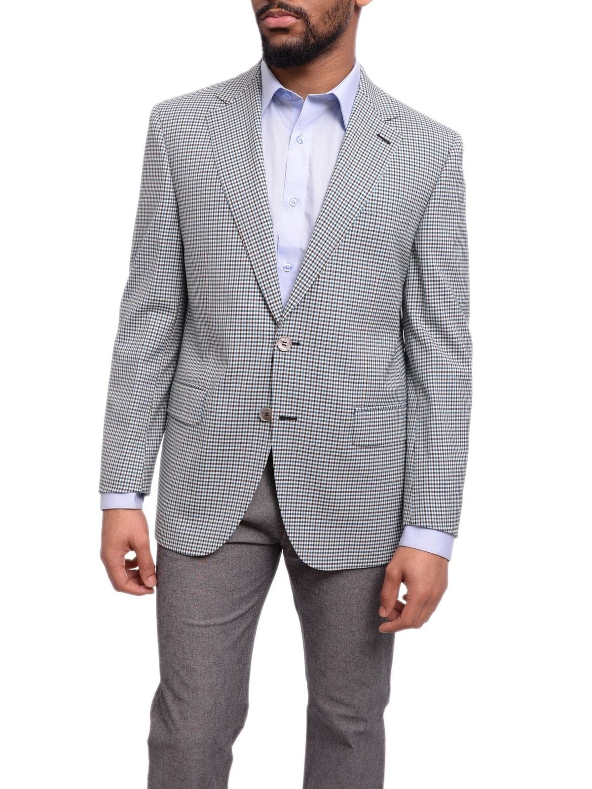 Napoli BLAZERS Napoli Classic Fit Turquoise Check Half Canvassed Marzotto Wool Blazer Sportcoat