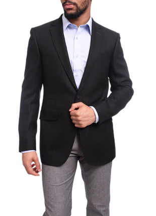 Napoli BLAZERS Napoli Slim Fit Black Basket Weave Half Cavassed Tallia Delfino Wool Blazer