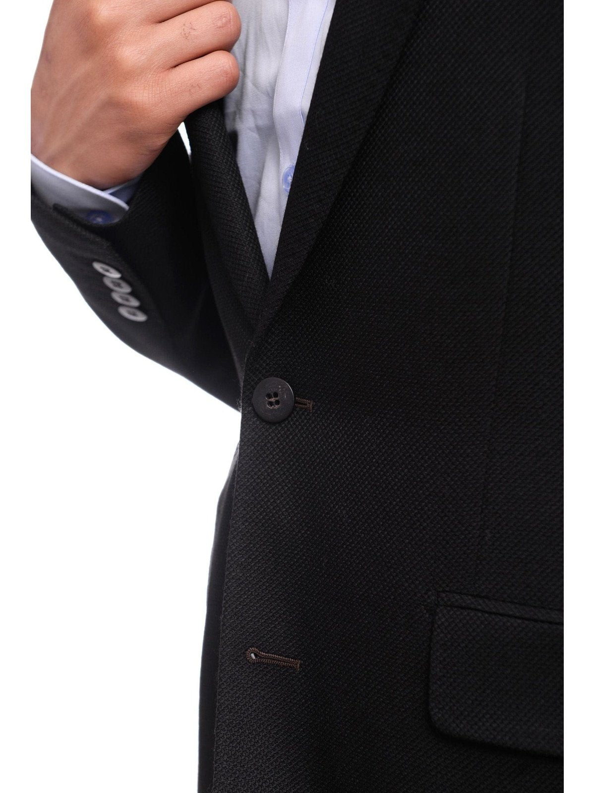 Napoli BLAZERS Napoli Slim Fit Black Basket Weave Half Cavassed Tallia Delfino Wool Blazer