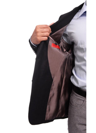 Napoli BLAZERS Napoli Slim Fit Black Basket Weave Half Cavassed Tallia Delfino Wool Blazer