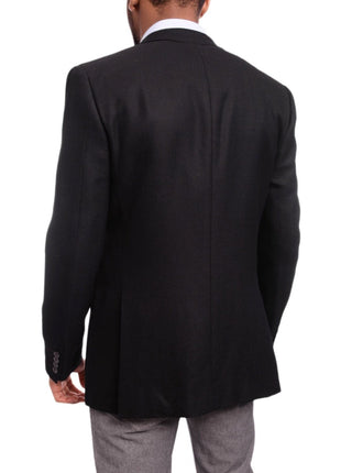 Napoli BLAZERS Napoli Slim Fit Black Basket Weave Half Cavassed Tallia Delfino Wool Blazer