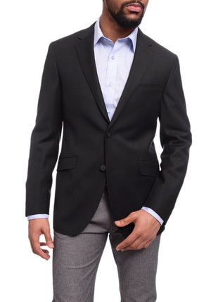 Napoli BLAZERS Napoli Slim Fit Black Textured Two Button Half Canvassed Wool Blazer Sportcoat