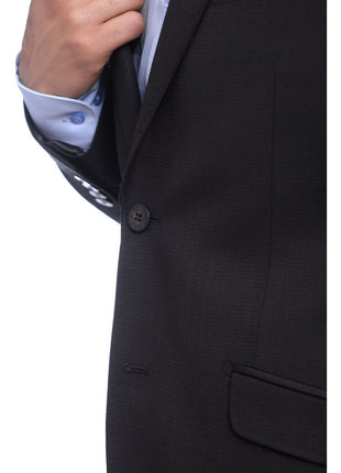 Napoli BLAZERS Napoli Slim Fit Black Textured Two Button Half Canvassed Wool Blazer Sportcoat