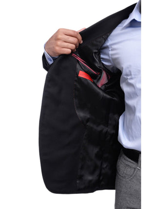 Napoli BLAZERS Napoli Slim Fit Black Textured Two Button Half Canvassed Wool Blazer Sportcoat