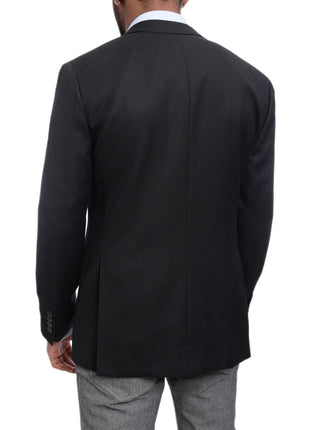 Napoli BLAZERS Napoli Slim Fit Black Textured Two Button Half Canvassed Wool Blazer Sportcoat