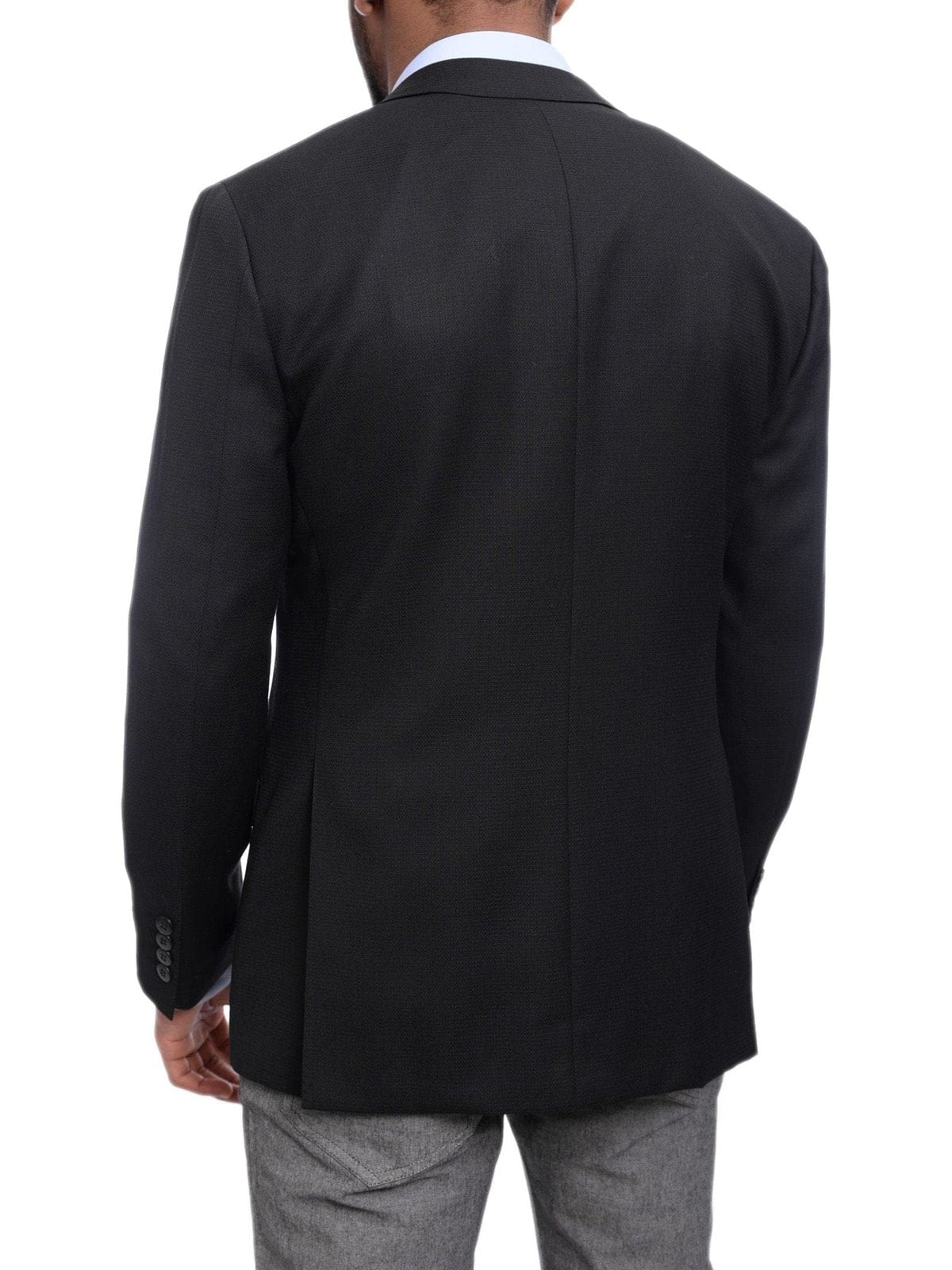 Napoli BLAZERS Napoli Slim Fit Black Textured Two Button Half Canvassed Wool Blazer Sportcoat