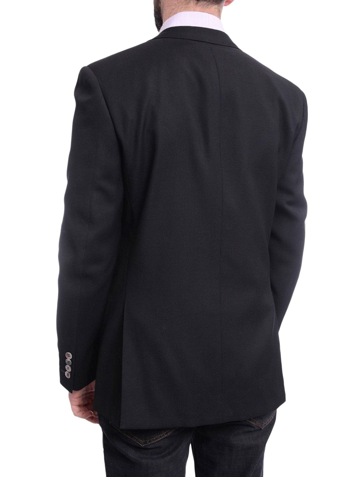 back view of black tonal stripe slim fit blazer