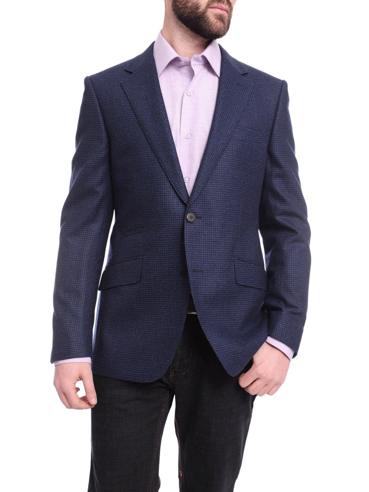 Napoli BLAZERS Napoli Slim Fit Blue Check Two Button Half Canvassed Reda Wool Blazer Sportcoat