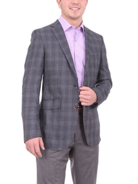 Thumbnail for Napoli BLAZERS Napoli Slim Fit Blue & Gray Plaid Half Canvassed Silk Wool Blazer Sportcoat