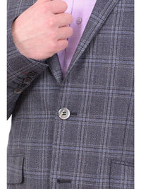 Thumbnail for Napoli BLAZERS Napoli Slim Fit Blue & Gray Plaid Half Canvassed Silk Wool Blazer Sportcoat