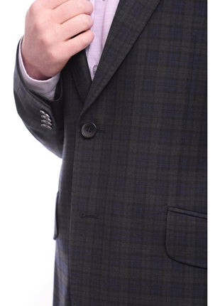 Napoli BLAZERS Napoli Slim Fit Blue & Green Plaid Half Canvassed Wool Blazer Sportcoat