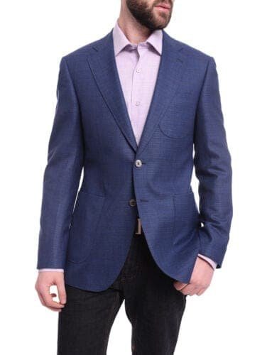 Napoli BLAZERS Napoli Slim Fit Blue Textured Half Canvassed Reda Wool Blazer Sportcoat