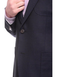 Thumbnail for close up of navy blue wool blazer buttons and lapel