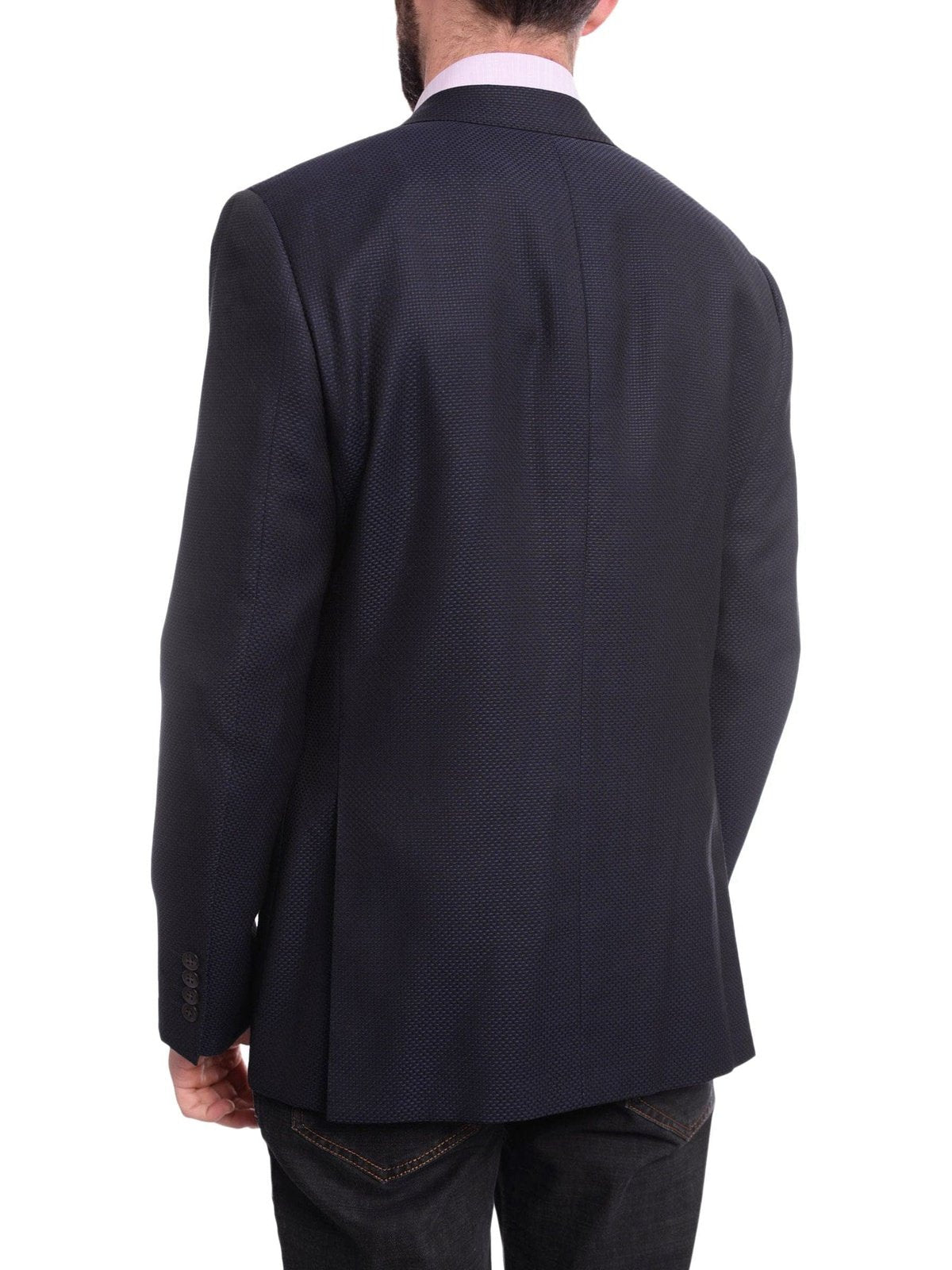 back view of navy blue slim fit blazer