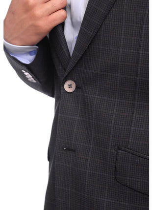 Napoli BLAZERS Napoli Slim Fit Blue Windowpane Plaid Half Canvassed Super 150s Wool Blazer