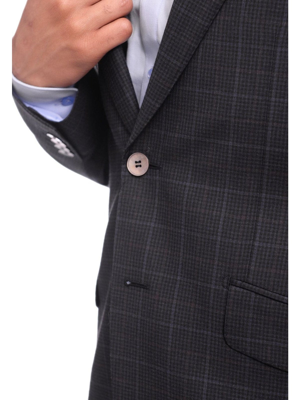 Napoli BLAZERS Napoli Slim Fit Blue Windowpane Plaid Half Canvassed Super 150s Wool Blazer