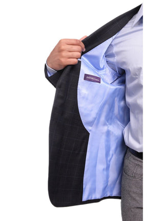 Napoli BLAZERS Napoli Slim Fit Blue Windowpane Plaid Half Canvassed Super 150s Wool Blazer