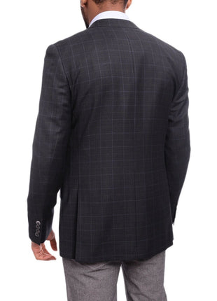 Napoli BLAZERS Napoli Slim Fit Blue Windowpane Plaid Half Canvassed Super 150s Wool Blazer