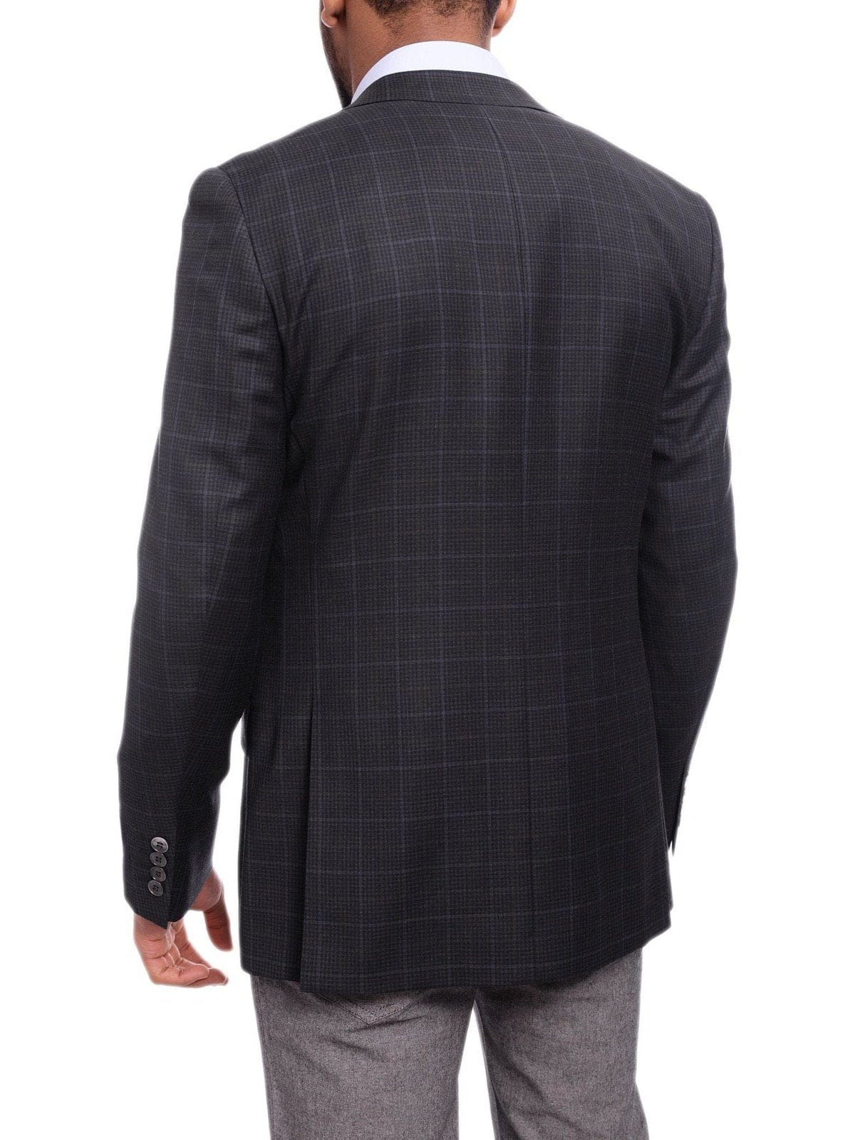 Napoli BLAZERS Napoli Slim Fit Blue Windowpane Plaid Half Canvassed Super 150s Wool Blazer