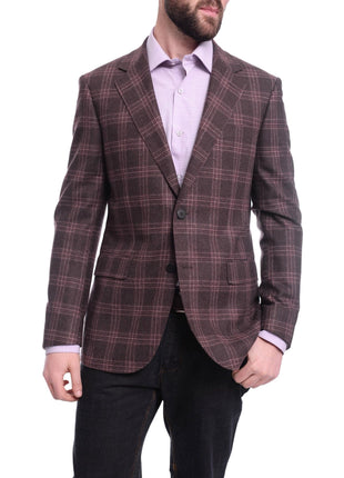 Napoli BLAZERS Napoli Slim Fit Brown Plaid Half Canvassed Tallia Deflino Wool Blazer Sportcoat