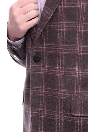 Napoli BLAZERS Napoli Slim Fit Brown Plaid Half Canvassed Tallia Deflino Wool Blazer Sportcoat