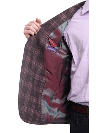Napoli BLAZERS Napoli Slim Fit Brown Plaid Half Canvassed Tallia Deflino Wool Blazer Sportcoat