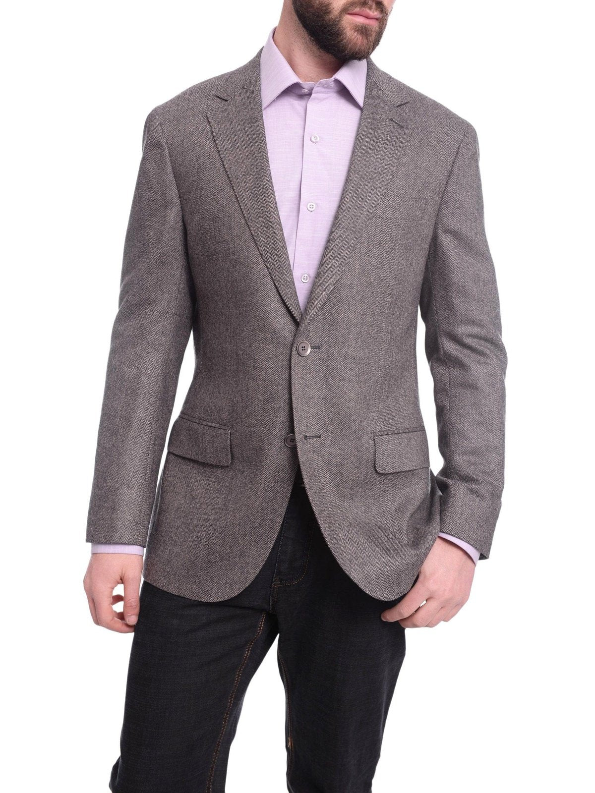 Napoli BLAZERS Napoli Slim Fit Gray Herringbone Half Canvassed Cashmere Blazer Sportcoat