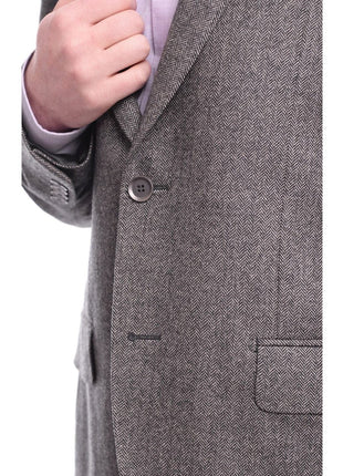 Napoli BLAZERS Napoli Slim Fit Gray Herringbone Half Canvassed Cashmere Blazer Sportcoat