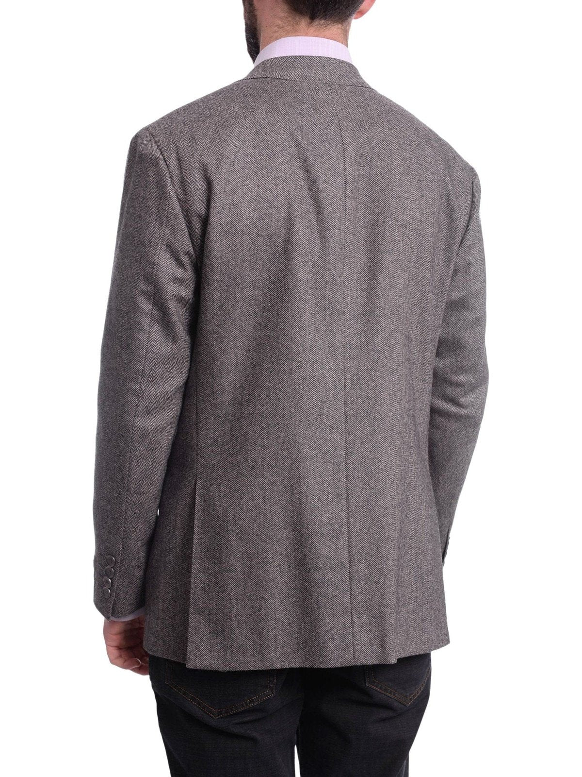 Napoli BLAZERS Napoli Slim Fit Gray Herringbone Half Canvassed Cashmere Blazer Sportcoat