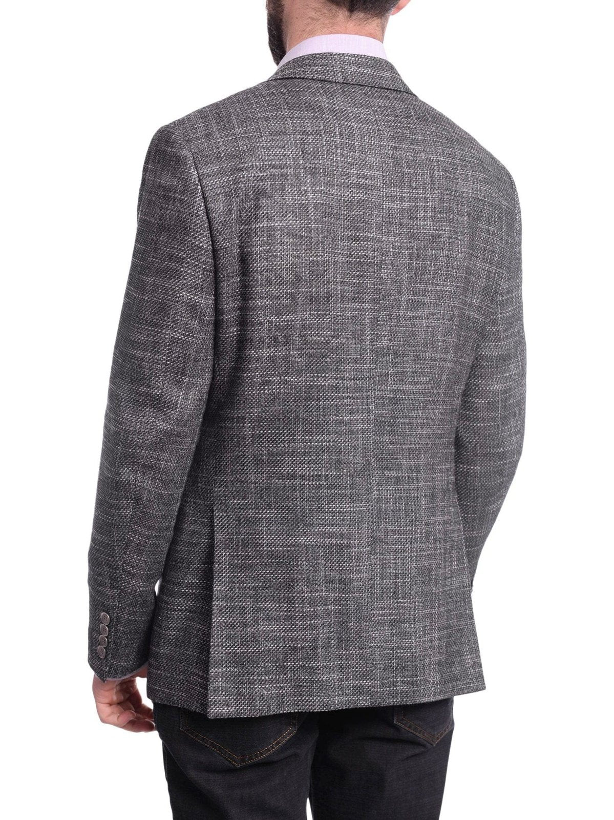 Napoli BLAZERS Napoli Slim Fit Gray Tweed Half Canvassed Linen Silk Marlane Wool Blend Blazer