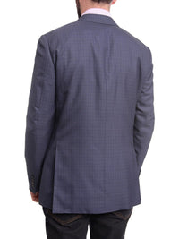 Thumbnail for Back View of Slim Fit Navy Blue Check Half Canvassed Zegna Wool Blazer