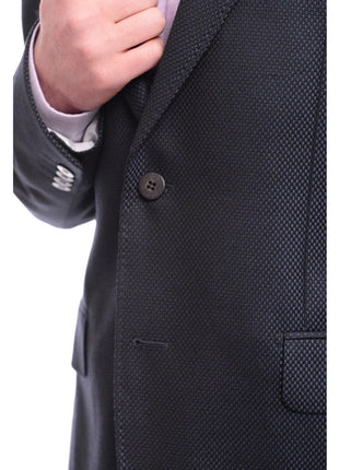 Napoli BLAZERS Napoli Slim Fit Navy Blue Textured Two Button Half Canvassed Reda Wool Blazer