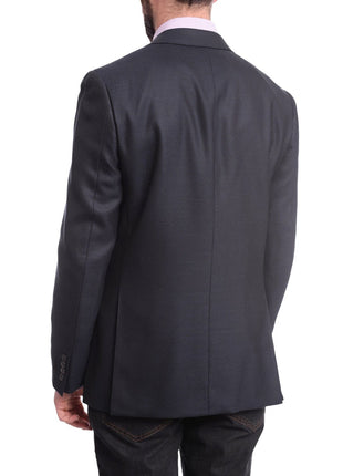 Napoli BLAZERS Napoli Slim Fit Navy Blue Textured Two Button Half Canvassed Reda Wool Blazer