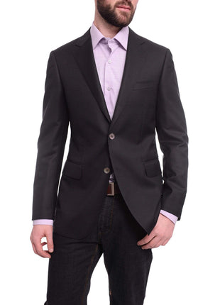 Napoli BLAZERS Napoli Slim Fit Solid Black Half Canvassed Tallia Delfino Wool Silk Blend Blazer