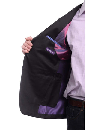 Napoli BLAZERS Napoli Slim Fit Solid Black Half Canvassed Tallia Delfino Wool Silk Blend Blazer