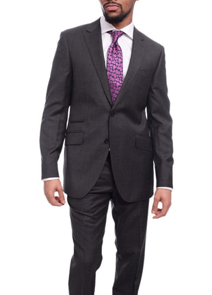 Napoli Men's Napoli Slim Fit Gray Windowpane Plaid Super 150s 100% Italian Wool Suit